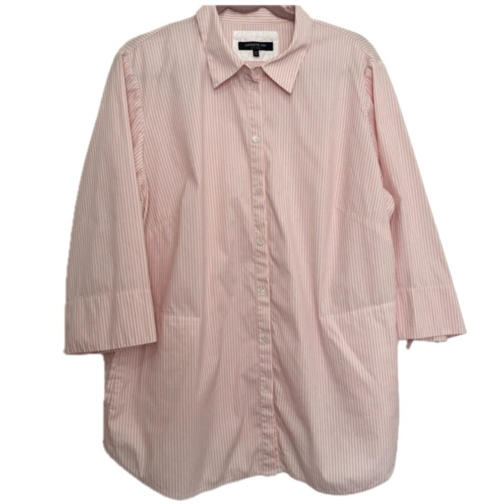 Lafayette 148 New York 3/4 Sleeve Button Down Pinstripe Blouse Size 2X